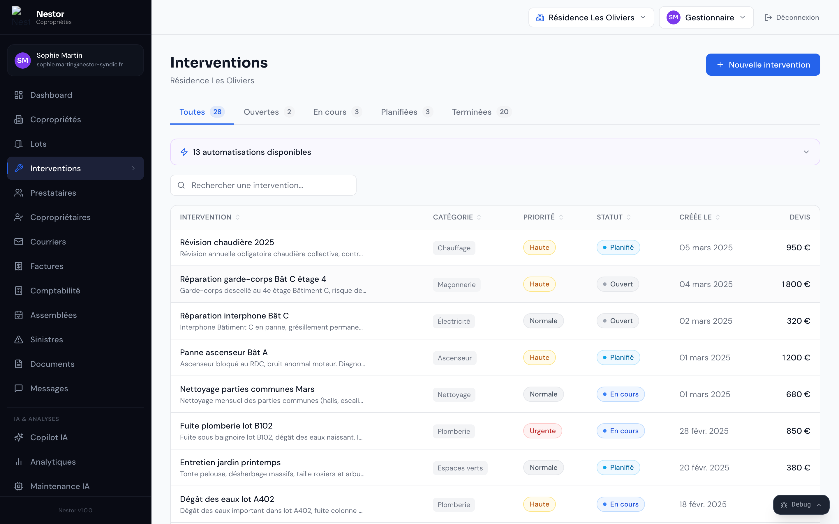 Nestor — interventions